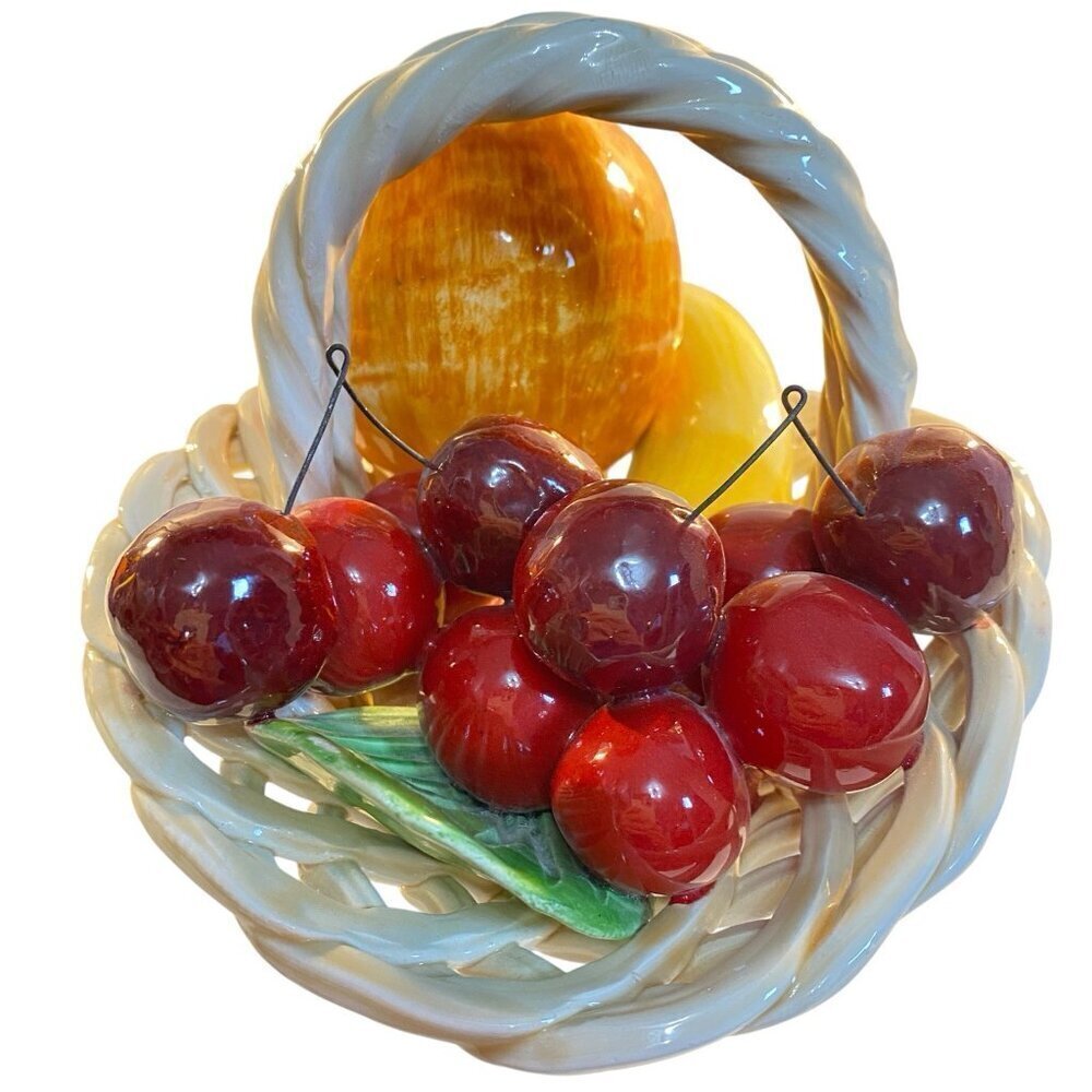 Ceramic Fruit Basket Made in Italy 6" x 8" Banana Cherries Orange - Picture 7 of 10